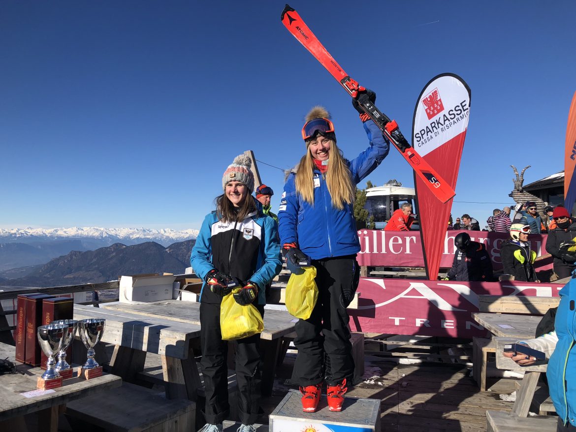 Proffit on the podium of a FIS race in Italy in 2019. Photo Courtesy of Ainsley Proffit.