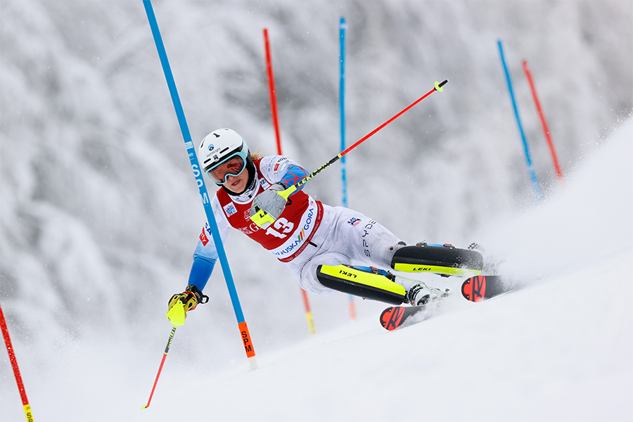 Paula Moltzan of Team United States competes during the Audi FIS Alpine Ski World Cup Women's Slalom on January 9, 2022 in Kranjska Gora Slovenia.