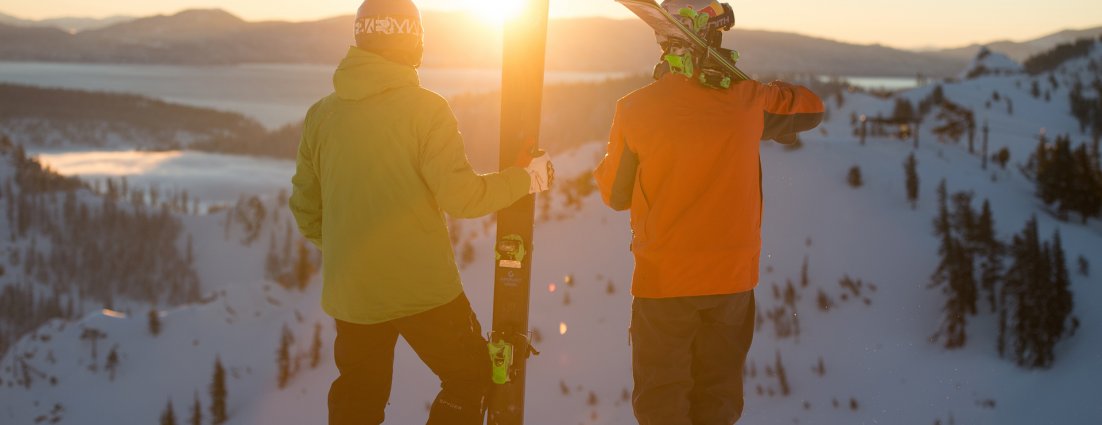 Image credit: Warren Miller Warren Miller skiers see sunrise